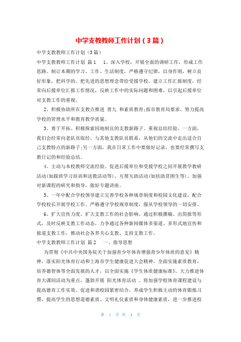 中学支教教师工作计划(3篇)