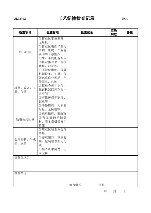 工艺纪律检查记录