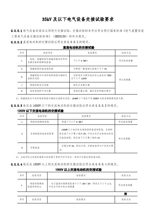 35kV及以下电气设备交接试验要求