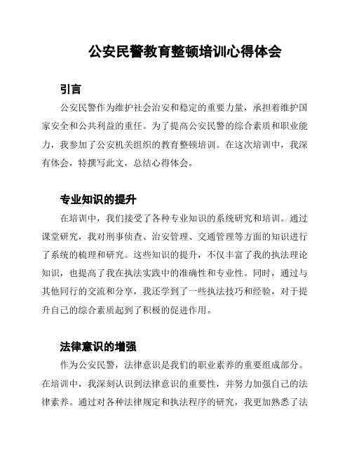 公安民警教育整顿培训心得体会