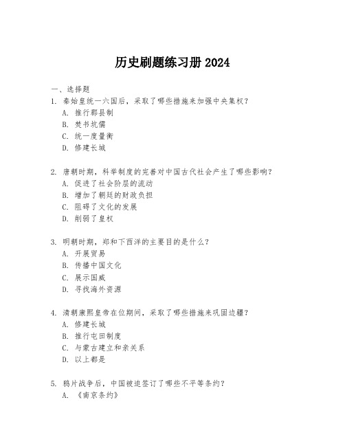 历史刷题练习册2024