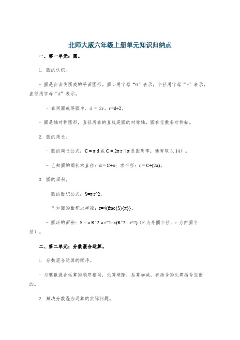 北师大版六年级上册单元知识归纳点