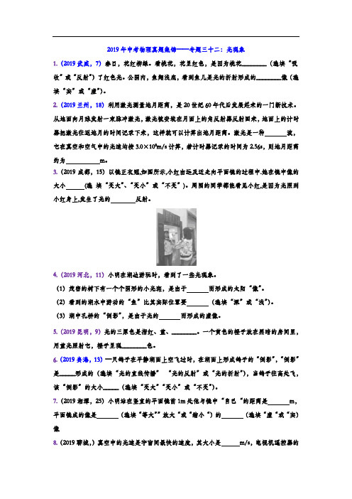 2019年中考物理真题集锦——专题三十三：光现象(含答案)