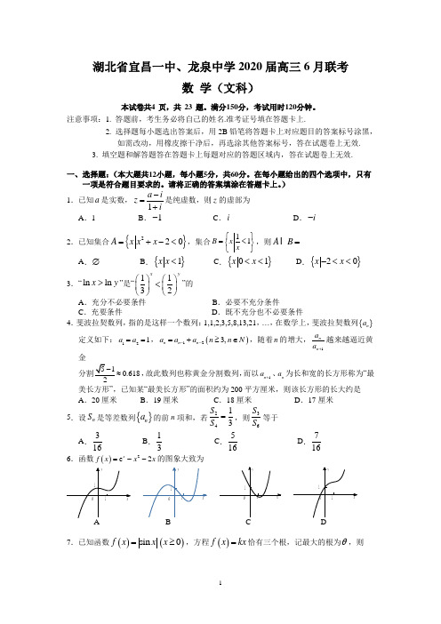 湖北省宜昌一中、龙泉中学2020届高三6月联考(理数试题)