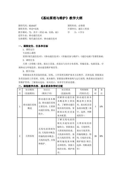 移动基站设备与维护教学大纲