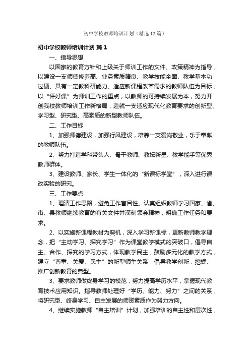 初中学校教师培训计划（精选12篇）