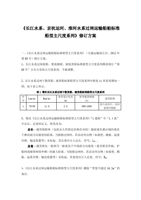 《长江水系、京杭运河、淮河水系过闸运输船舶标准船型主尺度系列》修订方案