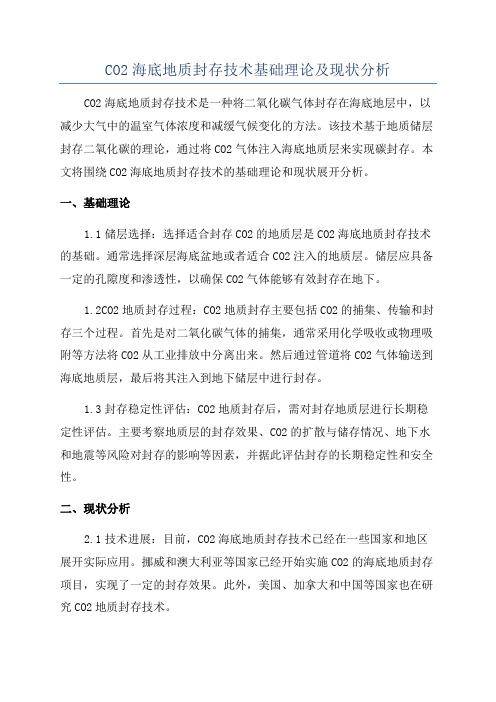 CO2海底地质封存技术基础理论及现状分析