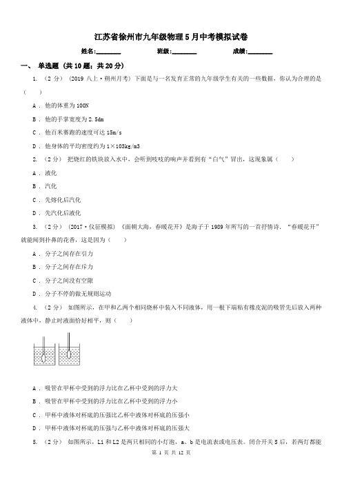 江苏省徐州市九年级物理5月中考模拟试卷