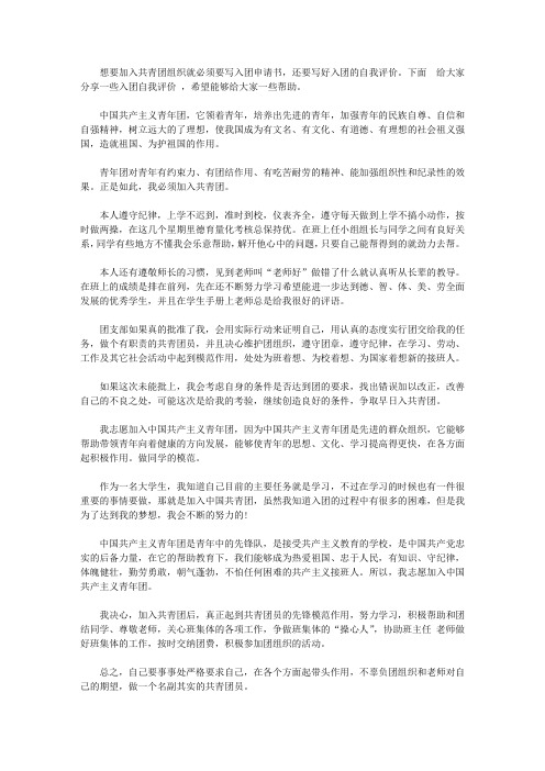 入团申请书中的自我评价【精选】