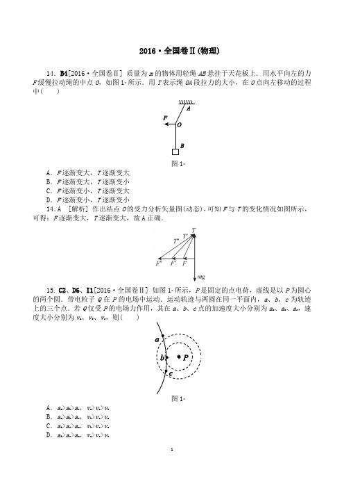 2016年高考新课标全国卷II理综(物理)真题及答案