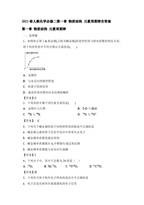 人教版高中化学必修二第一章 物质结构 元素周期律含答案