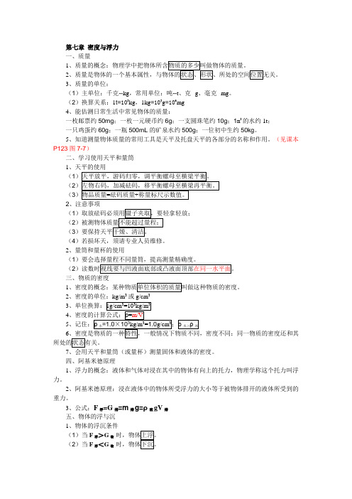 沪科版八年级下学期物理知识要点