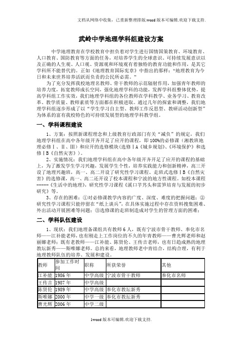 武岭中学地理学科组建设方案