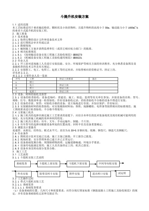 斗提机安装方案