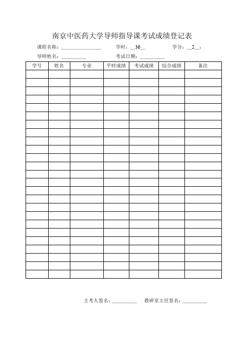 南京中医药大学导师指导课考试成绩登记表