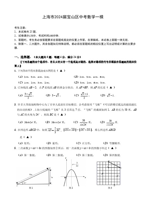 上海市2024届宝山区中考数学一模