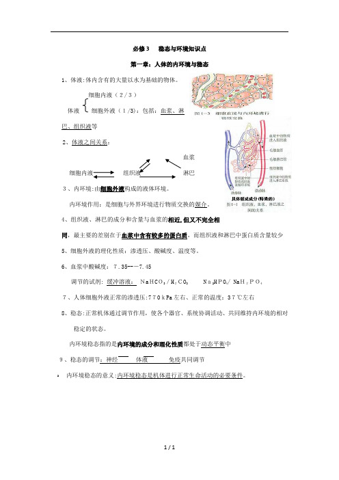 必修   稳态与环境知识点