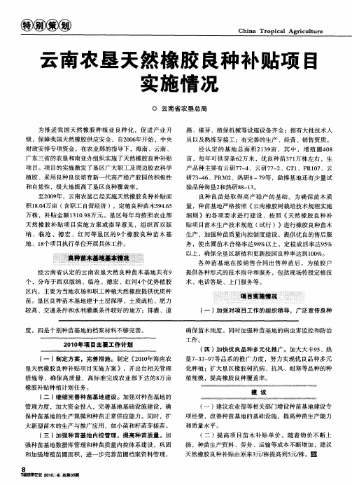 云南农垦天然橡胶良种补贴项目实施情况