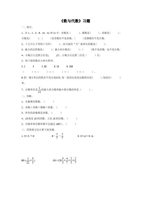 小学数学 《数与代数》习题