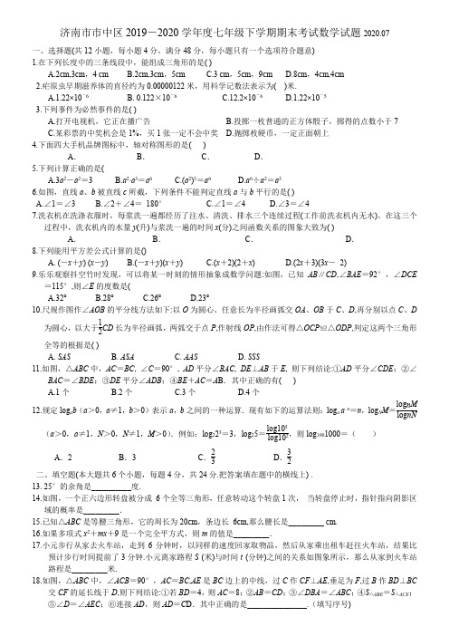 2019-2020学年山东省济南市七年级下期末考试数学试题(Word无答案)