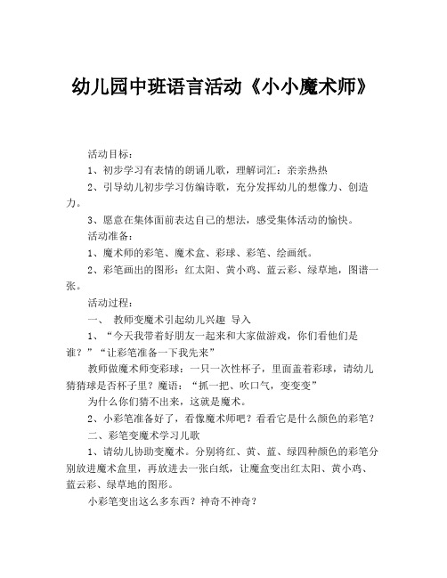 幼儿园中班语言活动《小小魔术师》