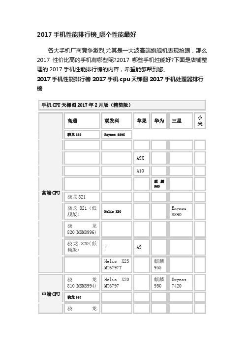 2017手机性能排行榜_哪个性能最好