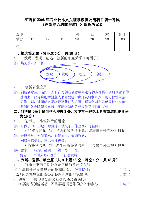 最新专业技术人员继续教育公需科目《创新能力培养与应用》课程统一考试