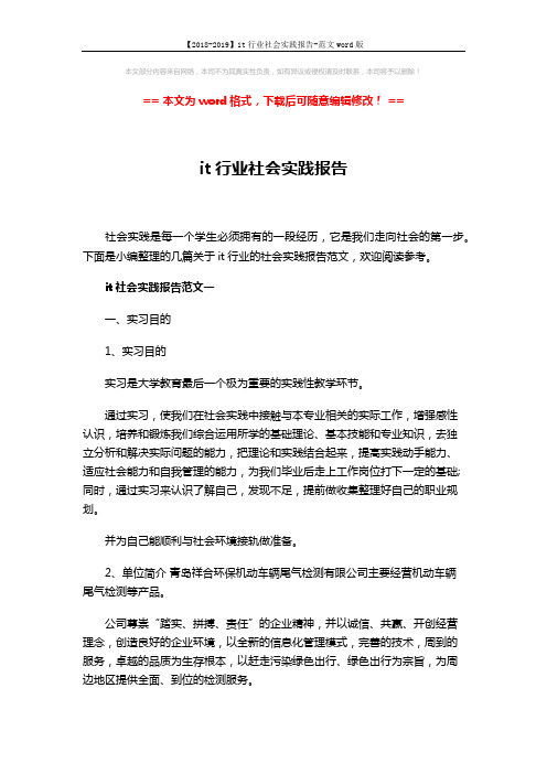 【2018-2019】it行业社会实践报告-范文word版 (13页)