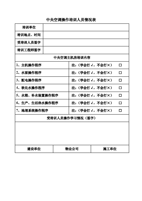 中央空调人员培训内容表