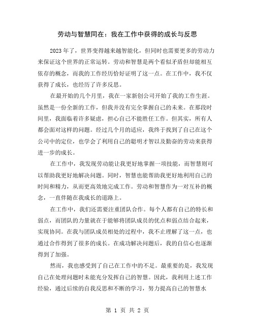 劳动与智慧同在：我在工作中获得的成长与反思