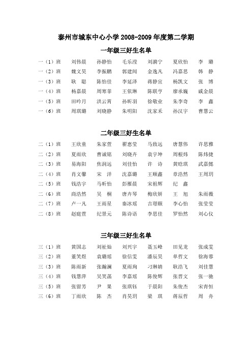 泰州市城东中心小学2008-2009年度第二学期