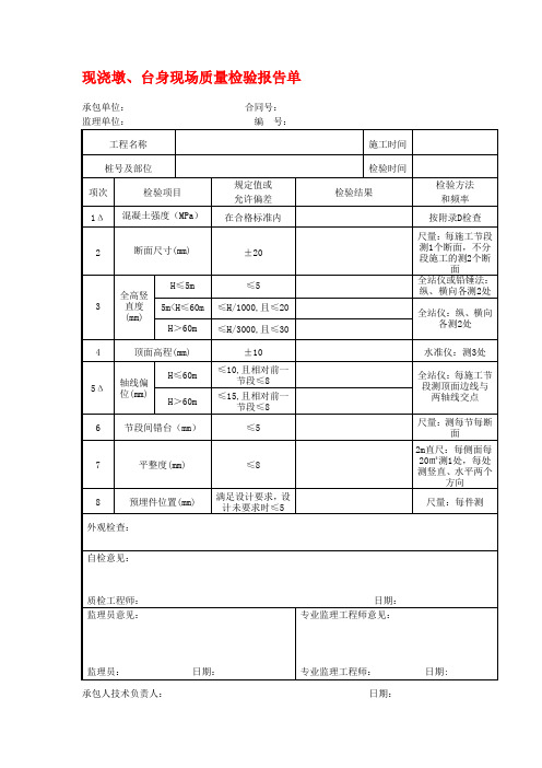 现浇墩、台身现场质量检验报告单