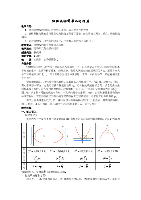 新人教A版(选修2-1)《抛物线的简单几何性质》word教案