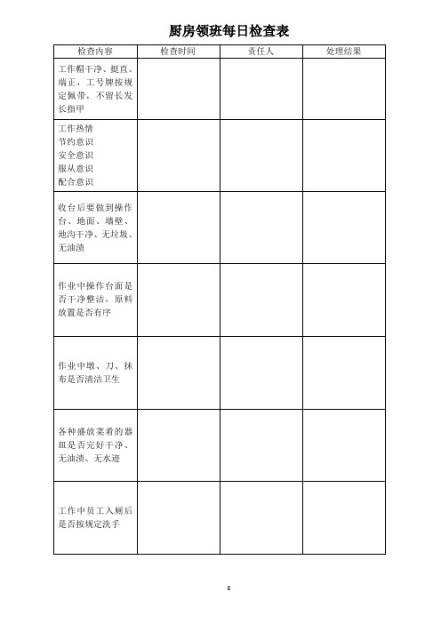 厨房领班每日检查表