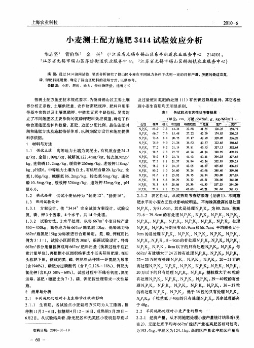 小麦测土配方施肥3414试验效应分析