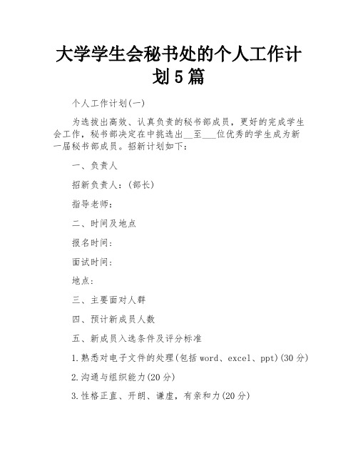 大学学生会秘书处的个人工作计划5篇