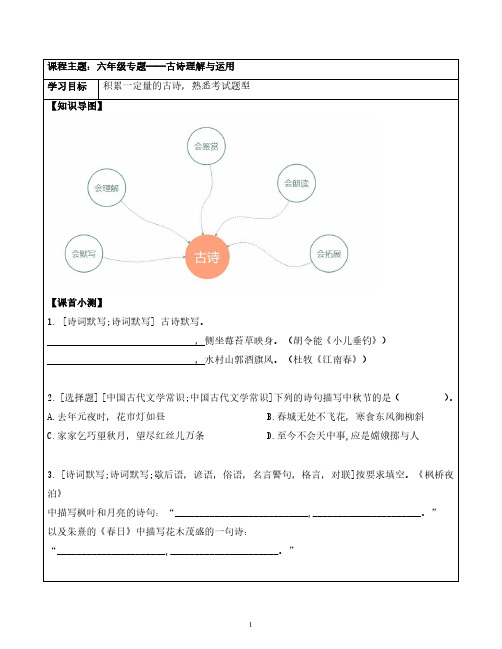 六年级下册语文试题——古诗理解与运用(PDF版学生版无答案)全国通用