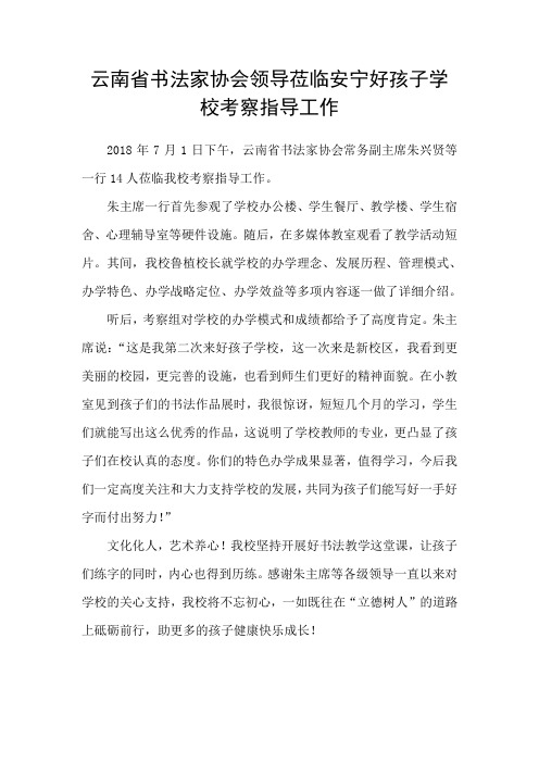 云南省书法家协会领导莅临安宁好孩子学校考察指导工作