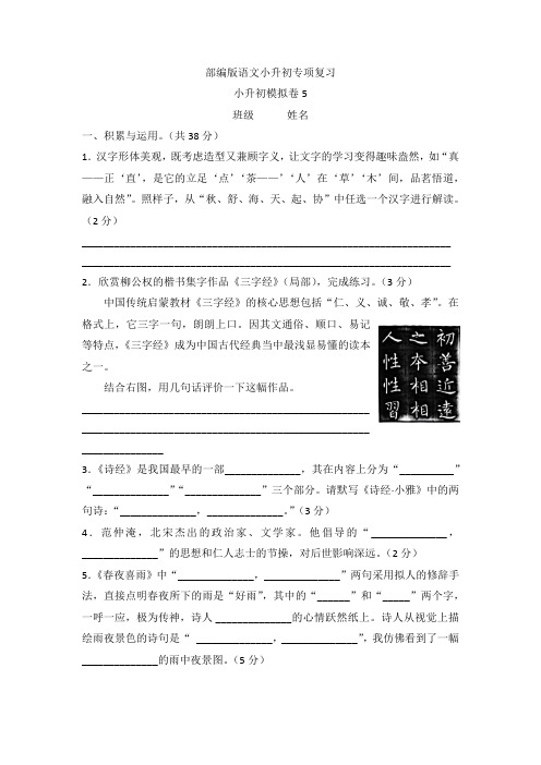 小升初模拟卷(试题)部编版语文六年级下册