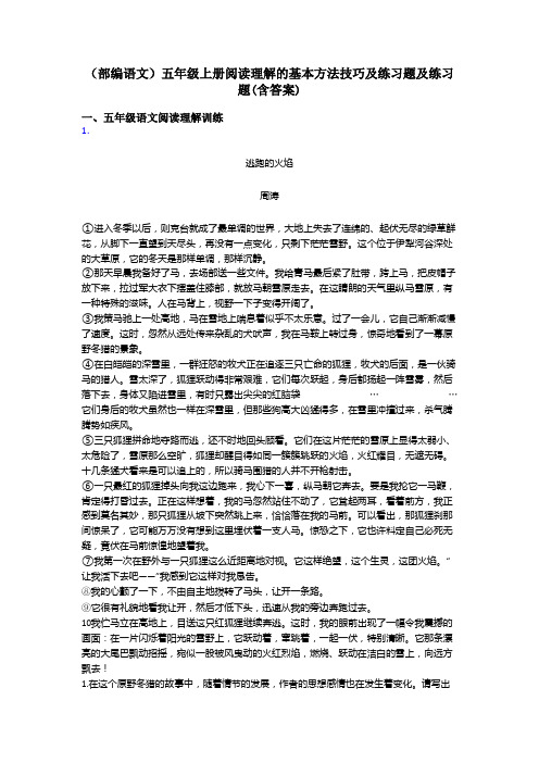 五年级(部编语文)五年级上册阅读理解的基本方法技巧及练习题及练习题(含答案)