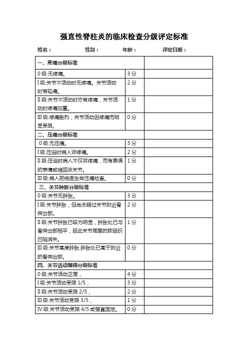 强直性脊柱炎的临床检查分级评定标准