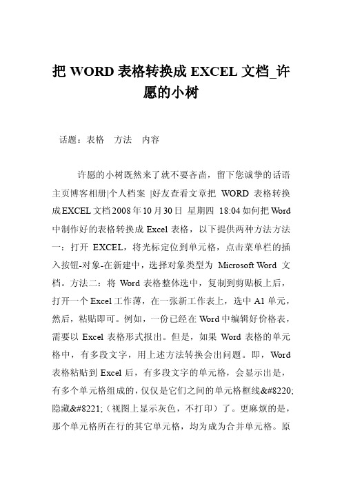 把WORD表格转换成EXCEL文档_许愿的小树