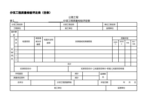 公路工程分项工程质量检验评定表