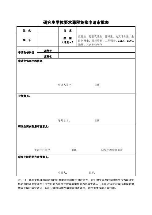 研究生学位要求课程免修申请审批表