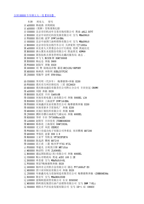 全国88888牛车牌主人一览