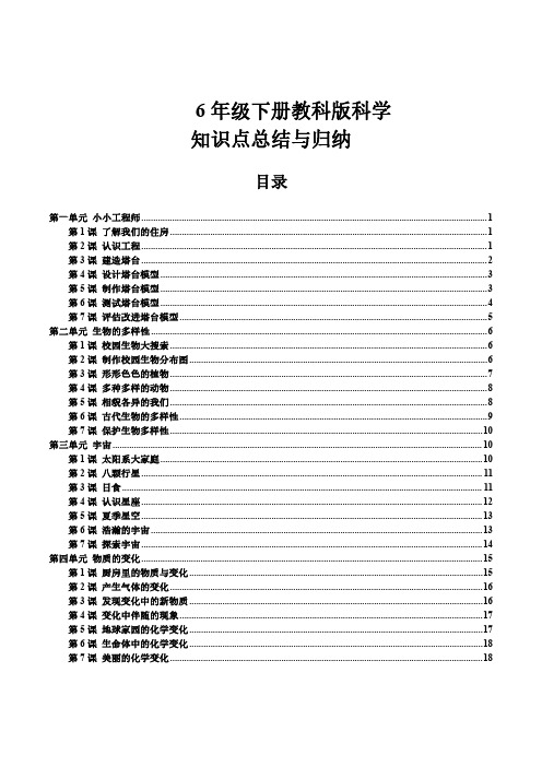 教科版科学六年级下册必背知识点总结与归纳汇编