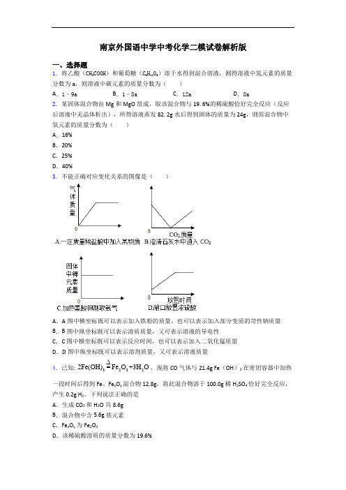 南京外国语中学中考化学二模试卷解析版
