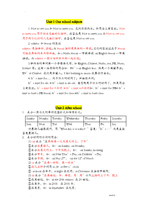 四年级下册英语重难点知识汇总