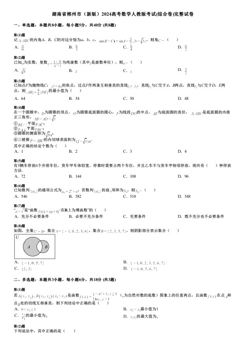 湖南省郴州市(新版)2024高考数学人教版考试(综合卷)完整试卷